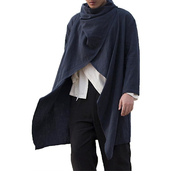 Stylish Men's Long Sleeve Poncho Coat - Autumn Winter Jacket Cape 3XL Dark Blue