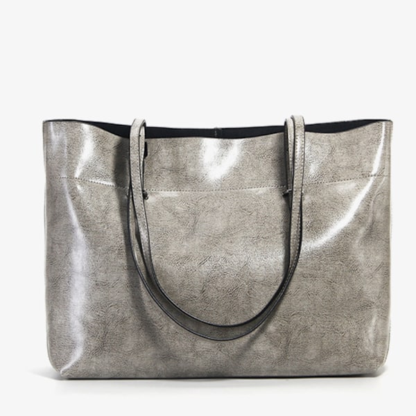 Stor Grå Vokslæder Tote Bag - Modebevidst Casual Skuldertaske - Holdbart Design - 38x28x13cm grey About 38*28*13cm