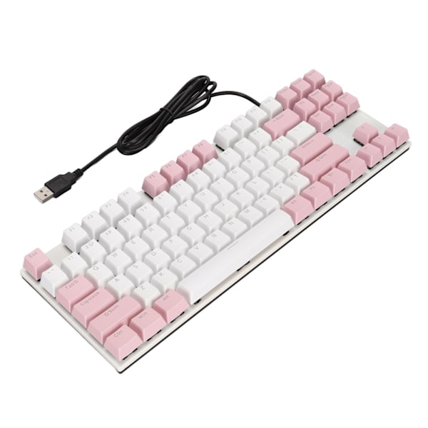 Mekaniskt tangentbord 87 tangenter Blå switch Ergonomisk Flerfärgad bakgrundsbelysning Design Speltangentbord för spelare Skrivare Rosa Vit
