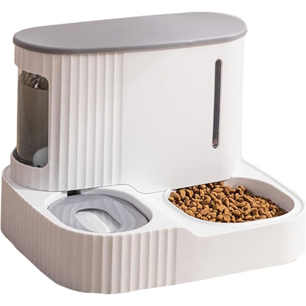 Automatisk foder- og vanddispenser til katte, tyngdekraftsfoderautomat, foder- og vanddispenser, 2 i 1 (GRÅ)