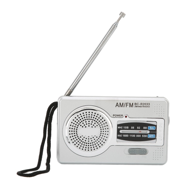 Lomme Mini AM FM Transistor Radio med Højttaler & Hovedtelefonudgang - Sølvgrå