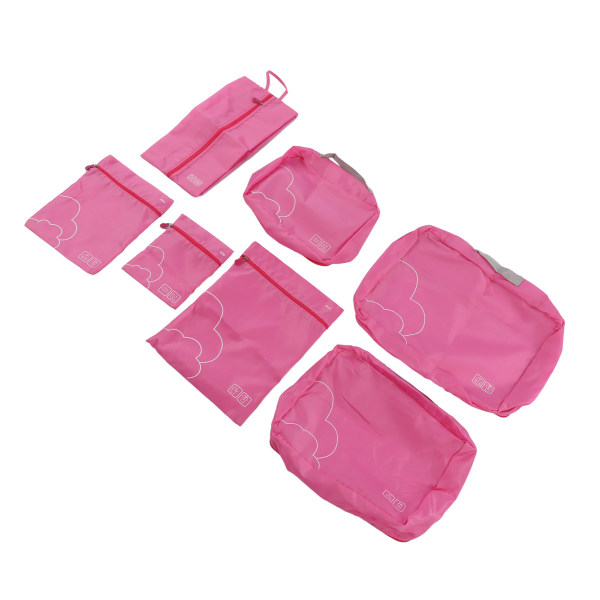 7 stk. bagagepakningsposer i polyester, vandtætte bagagepakningsterninger til forretningsrejser, rosarød