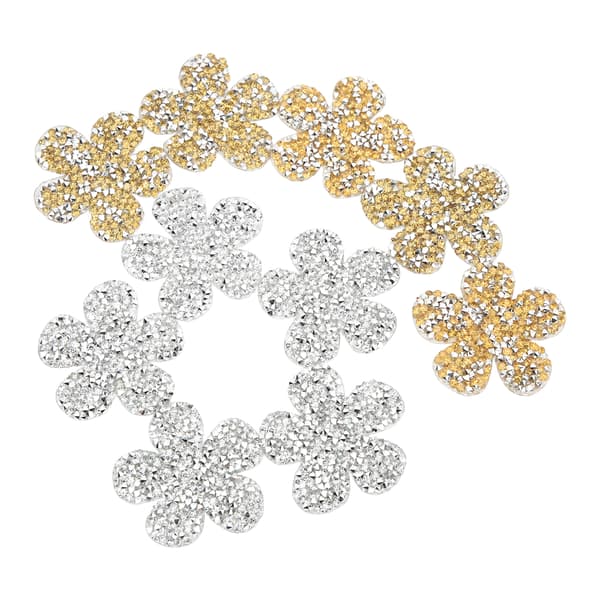Rhinestone-blomsterformede lapper - 10 stk Gule & Sølv Applikasjoner