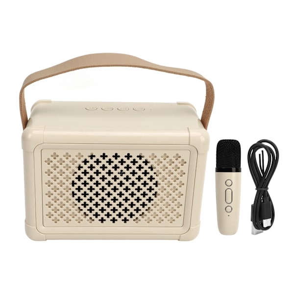 Söt Mini Bluetooth-högtalare med mikrofon - Bärbart karaoke-högtalarsystem för hemmafest utomhus (elfenbensvit)