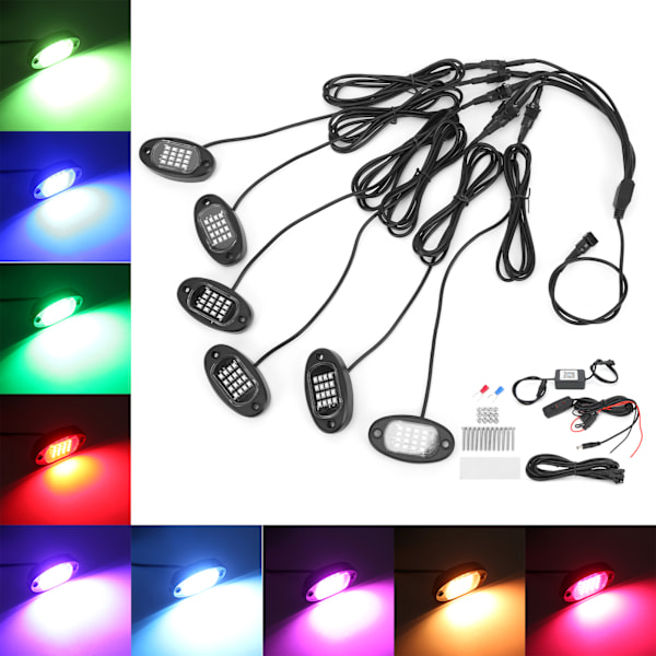 LED Rock Light Kit 1V6 Bluetooth Fjärrkontroll Färgrik för Bil Motorcykel Chassi