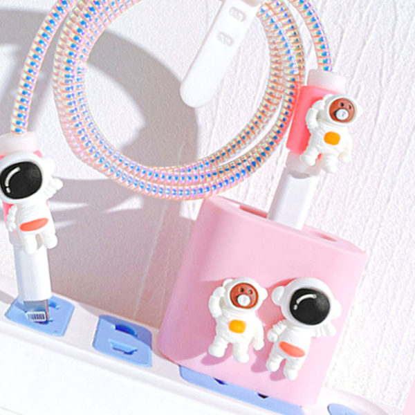 Laddarskydd Astronaut Andningsbart Enkel Installation Silikon Laddare Kabelskydd för 18W 20W Laddare 4-delars Set (Rosa)