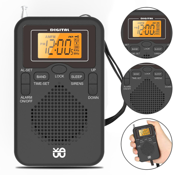 Bærbar lomme FM/AM ur radio stereo AM/FM radio nødvejr alarm radio