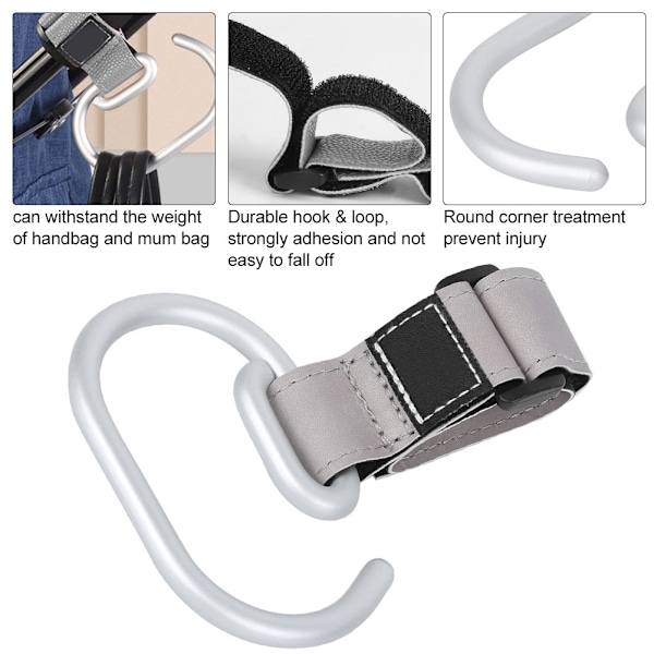 Baby Stroller Hook Aluminium Alloy Hook &amp; Loop Hook for Trolley Baby Pushchair Buggy(Grå )