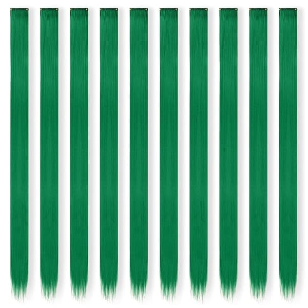 Gröna clip-in löshår, 10 st, 55 cm
