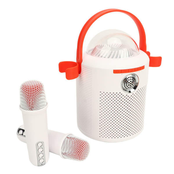 Bærbar karaokehøjttaler med dobbelt mikrofon - hvid, 3D stereolyd, farverig omgivende belysning, støjreduktion - perfekt festgave