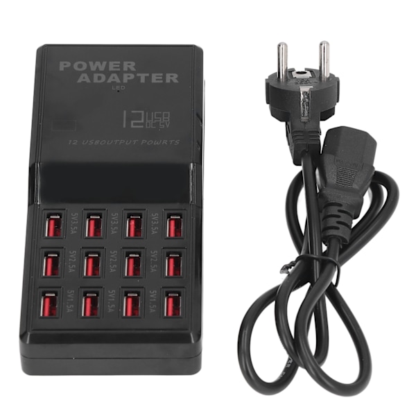 USB-lader med flere porter, 12A høy effekt, 12 porter USB-ladestasjon for MP3 MP4 mobiltelefoner EU-plugg AC 100‑240V EU-plugg
