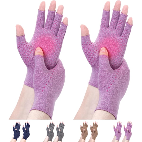 2 Pairs Arthritis Compression Gloves, Arthritis for Hands for Men and Women, Non-Slip Glue Dot Gloves (Purple) XL Purple