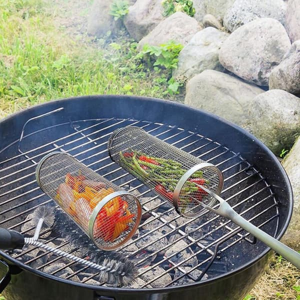 3-pak bærbare grillkurve i rustfrit stål