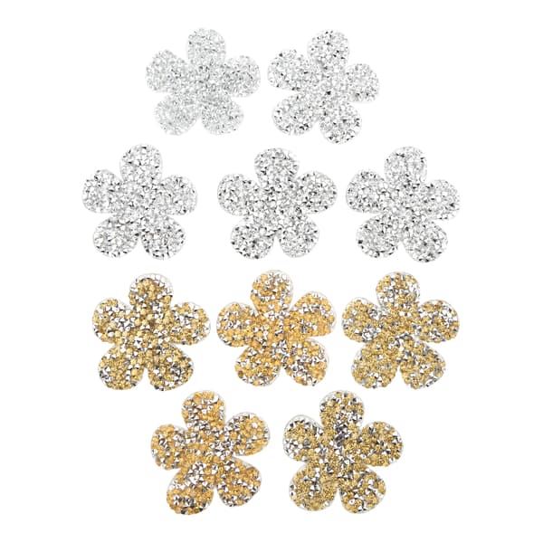 Rhinestone-blomsterformede lapper - 10 stk Gule & Sølv Applikasjoner
