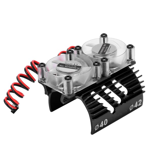Dobbelt blæser Motor Køling Køler Dobbelt blæser Motor Køleplade 40‑42 mm til 1/8 RC Bil Sort