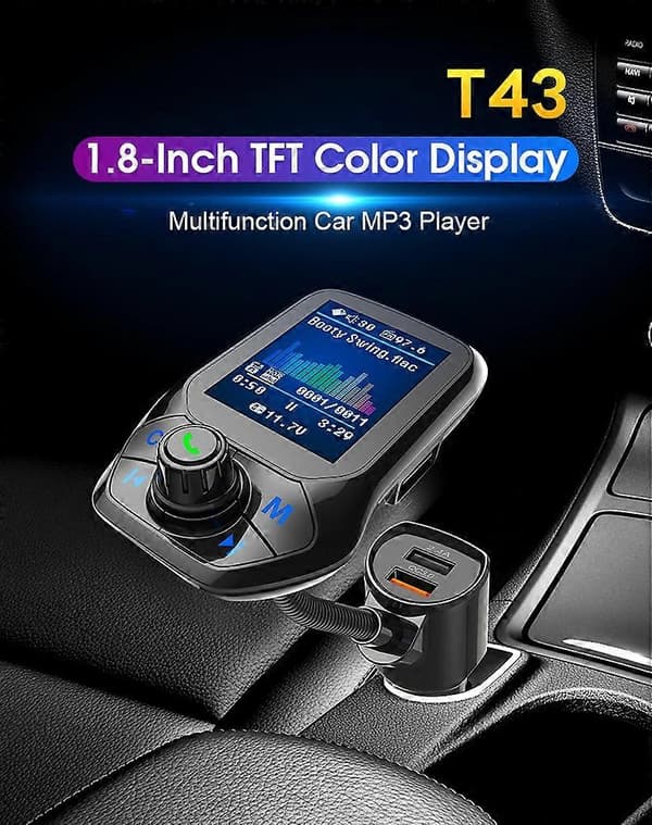(Ny) T43 Bil Bluetooth Mp3 Multifunktion Stor Farveskærm QC3.0 Bluetooth Biloplader Tabsløs Bil Bluetooth Afspiller Not Specified