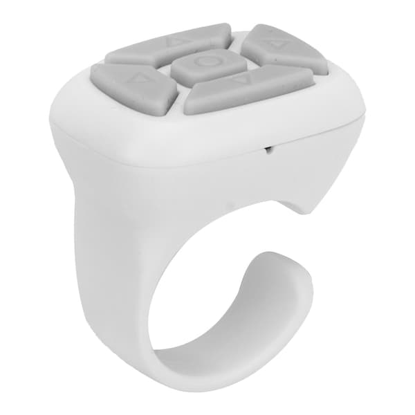 Remote Control Ring Mobile Phone Bluetooth Remote Control Camera Shutter Selfie Button for Video Scrolling Click Like White