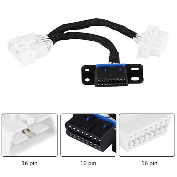 OBD2 16-pin hann til dobbel hun splitter adapter skjøteledning Y-kabel
