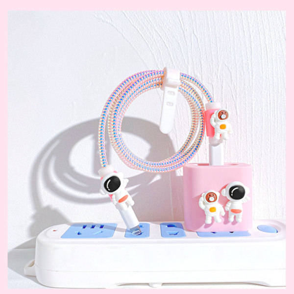 Laddarskydd Astronaut Andningsbart Enkel Installation Silikon Laddare Kabelskydd för 18W 20W Laddare 4-delars Set (Rosa)