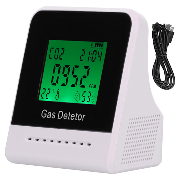 400-5000ppm Air Quality Detector CO Temperature Humidity Monitor with Clock USB Charging(White )