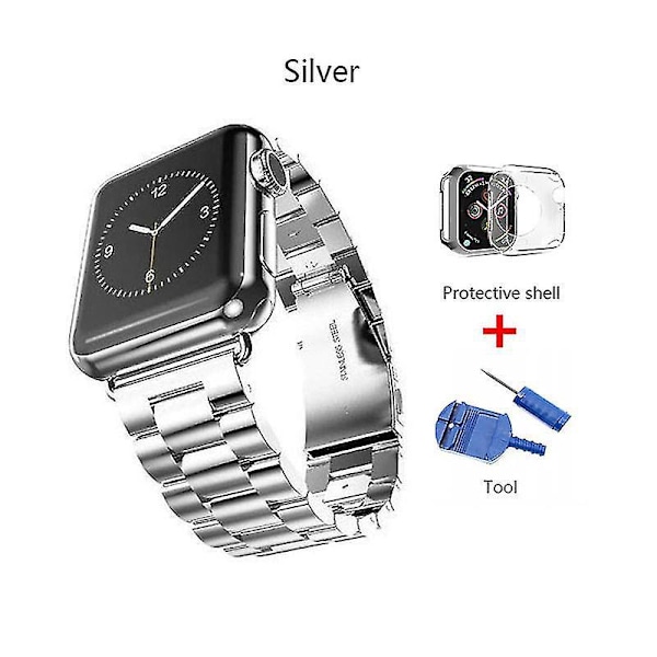 Stainless Steel Strap for Apple Watch - 40mm/44mm - Sport Metal Watchband 40mm Silver with Tool