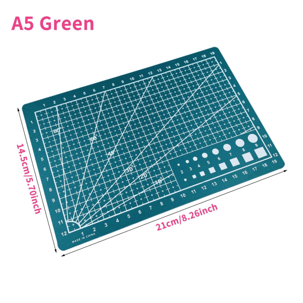 Skæremåtte A5 enkeltsidet skærebræt gør-det-selv-værktøj med klare gittervinkler til scrapbogskunst- og håndværksprojekter - Grøn