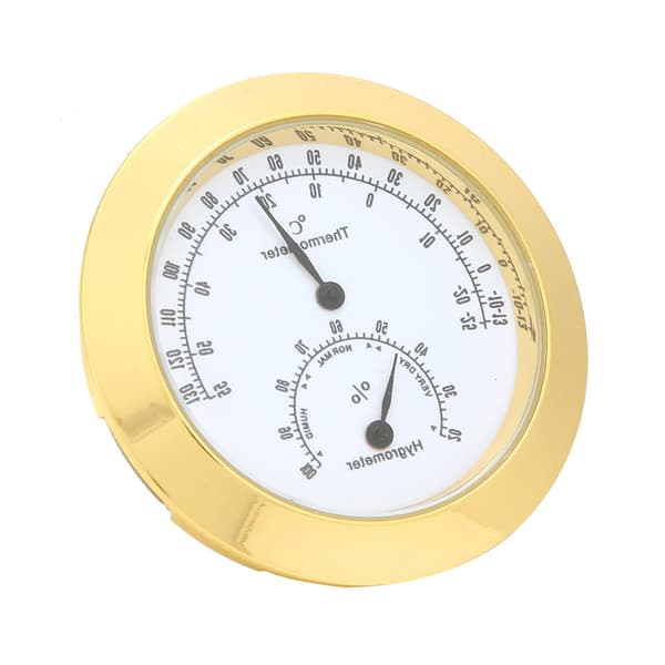 Guld Rund Termometer Hygrometer Luftfuktighet Temperaturmätare för Violin Gitarrfodral