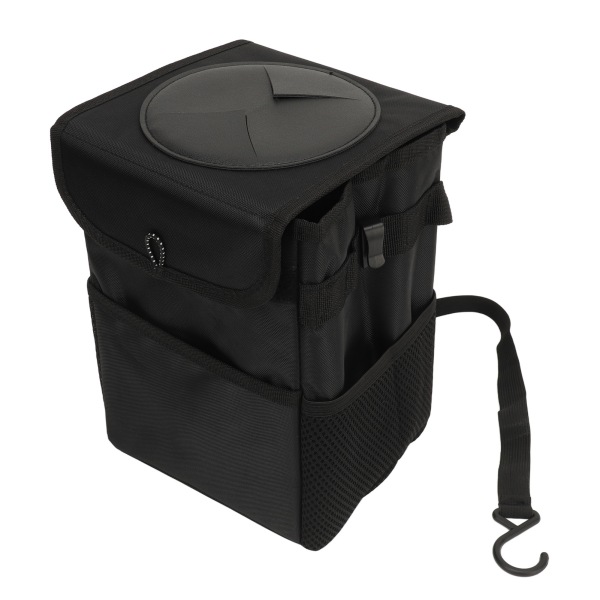 Hopfällbar bilsoptunna med lock och förvaringsfickor - Bärbar soptunna (S: 175x145x245 mm)