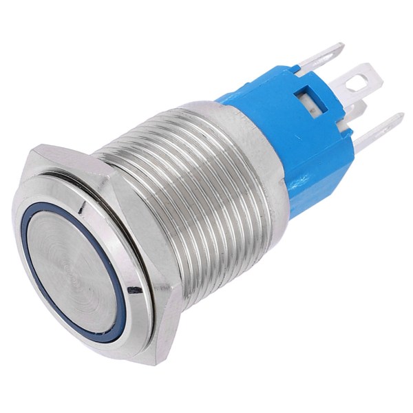 16mm LED-ljus Själv återställande 1NO 1NC Metall Tryckknappsbrytare för Bilmodifiering (Blått ljus 12V)