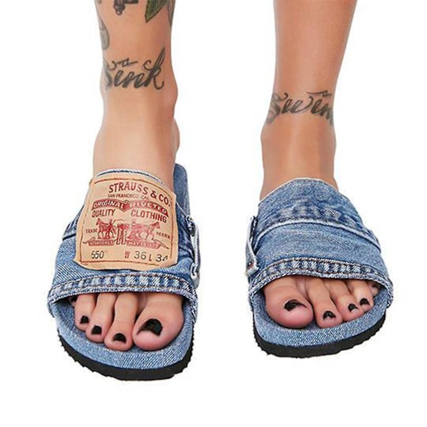 Genbrugte damejeans Håndlavede denim slides40 blå