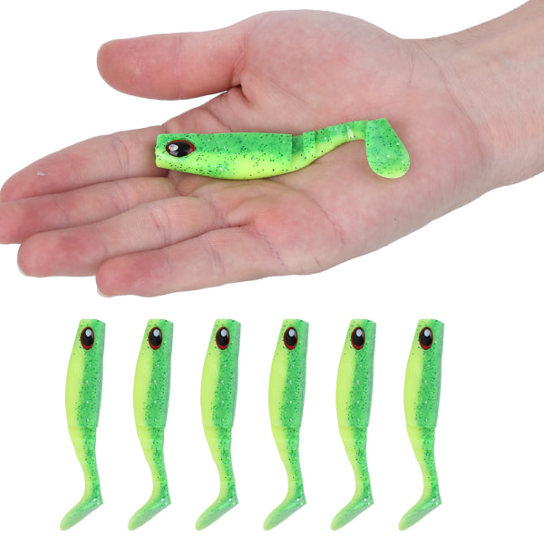 6 STK PVC blød agn kunstige lokker 4in 0.2oz Jigging Tail Wobblere Fisketilbehør Grøn ryg Gul mave