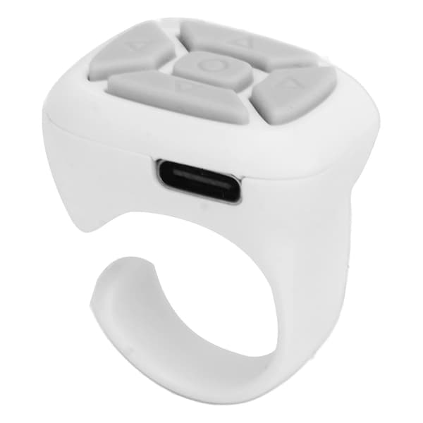 Remote Control Ring Mobile Phone Bluetooth Remote Control Camera Shutter Selfie Button for Video Scrolling Click Like White