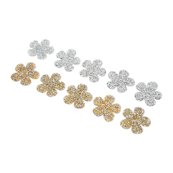 Rhinestone-blomsterformede lapper - 10 stk Gule & Sølv Applikasjoner
