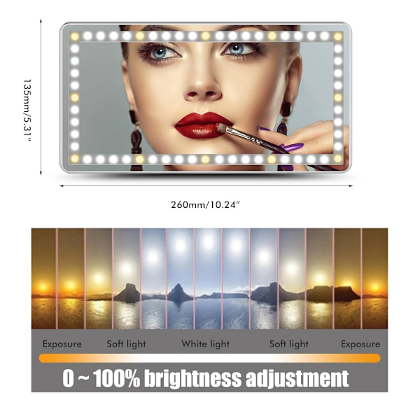 LED-auton aurinkosuojan meikkipeili - himmennettävä 3 valotilalla