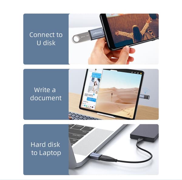 USB hann til USB-C hunn høyhastighets dataoverføring, USB A til USB C Grå[SZ] Grey one size