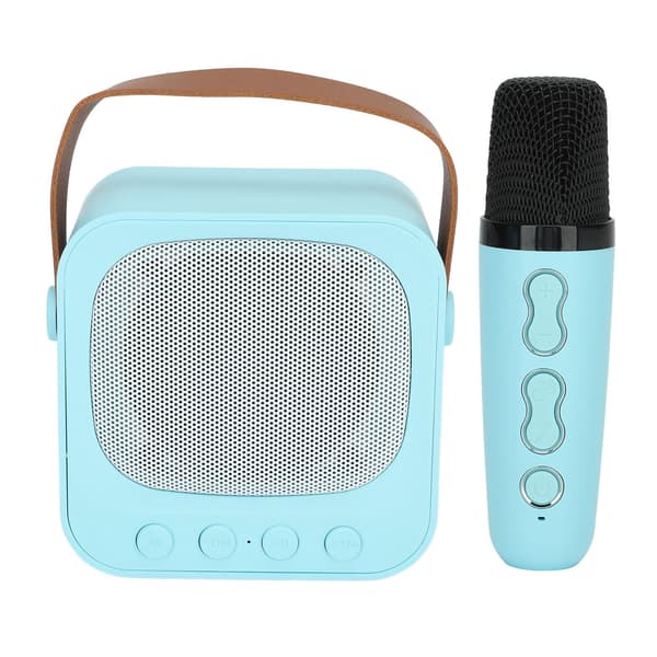 Mini Karaoke Maskine Bærbar Bluetooth Højttaler Med Trådløs Mikrofon Bas Diskant Justering Blå