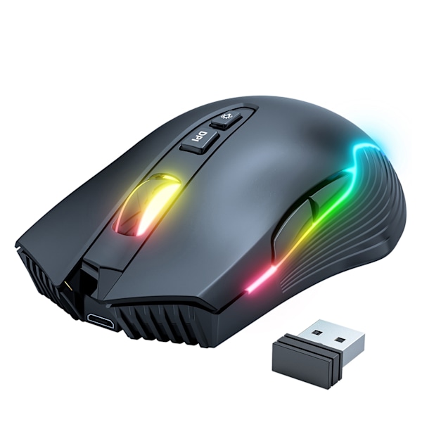 Trådlös Mus USB Laddningsbar Ergonomisk Trådlös Spelmus för Laptop PC Dator Svart