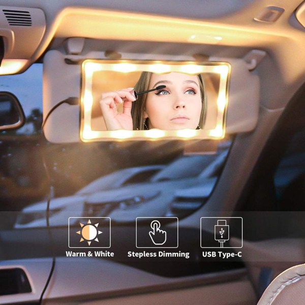 LED solskjermingsspeil for bil - 60 lys, 3 lysmoduser, sminke og solbeskyttelse