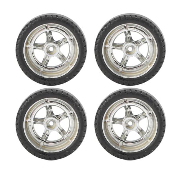 RC bildæksæt til AE86 - 4 stk plastnav gummidæk, 3,3 cm diameter, 1,2 cm bredde, sølv