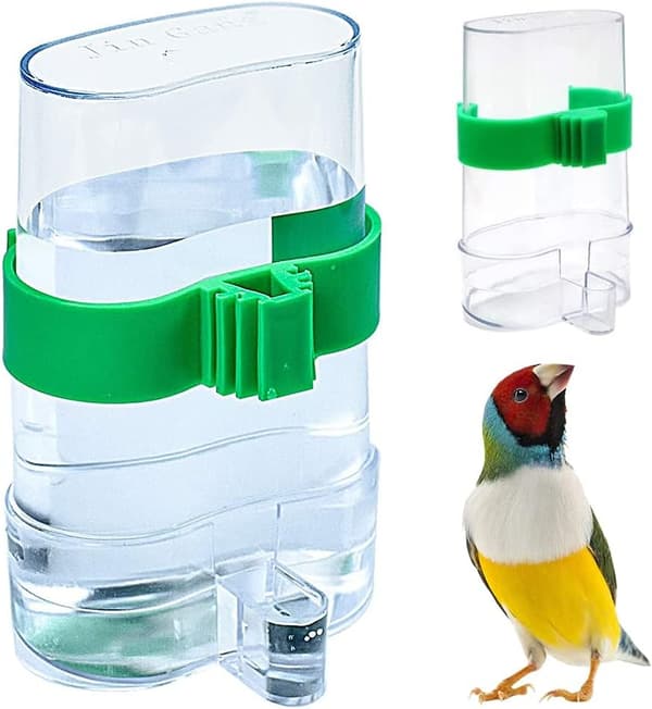 2 stk. automatiske fuglefoderautomater, fuglebadefoderautomater, bærbare automatiske vandbeholdere i plast til papegøjer og små dyr