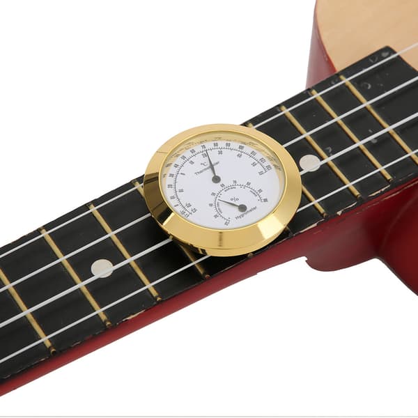 Guld Rund Termometer Hygrometer Luftfuktighet Temperaturmätare för Violin Gitarrfodral