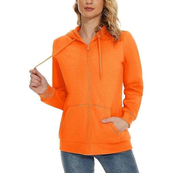 Letvægts fleecehættetrøje til kvinder - Full Zip French Terry jakke med lommer X-Large Orange