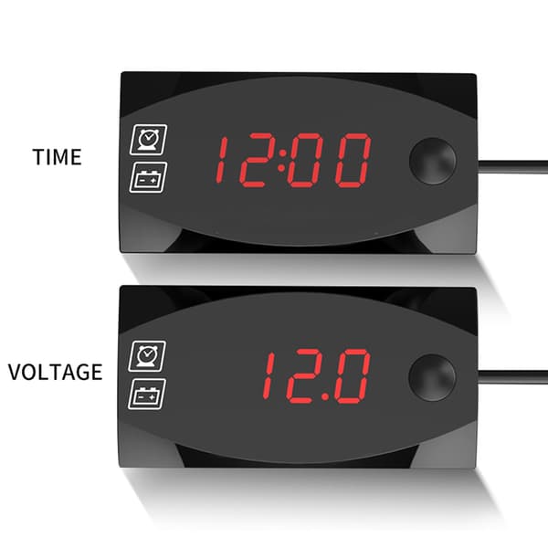 Motorcykel 2-i-1 LED Voltmeter Elektronisk Ur Vandtæt Digital Display