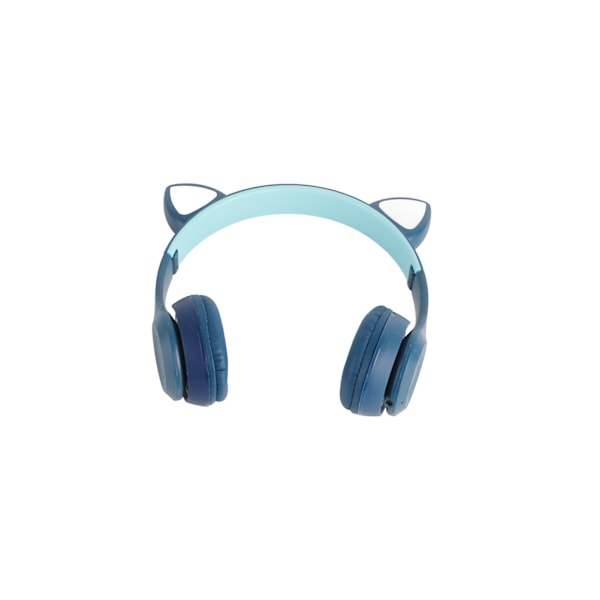 Trådløst hodesett Søt Kattform HiFi Lydkvalitet Lysende Stereo Bluetooth Hodetelefoner for Hjem Skole Kontor Mørkeblå