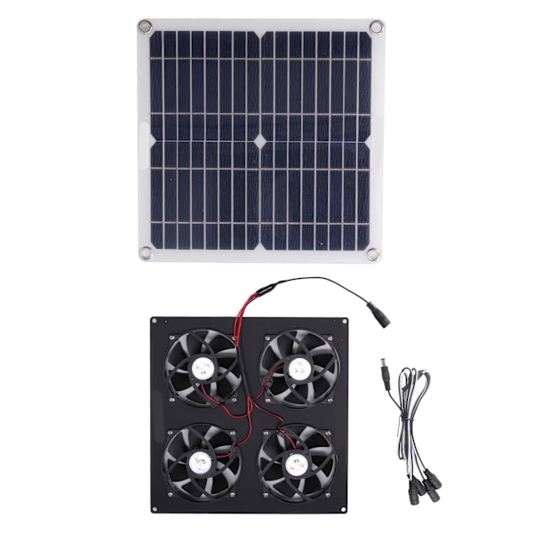 Bærbar soldrevet ventilator - 4 vifter, 100W 20V, grøn energi, perfekt til hundehuse, hønsehuse, drivhuse, autocampere