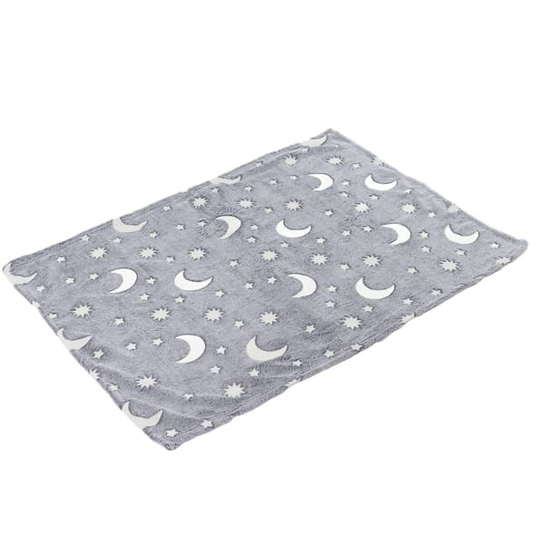 1,5x2m Selvlysende Tæppe Dobbeltsidet Flanell Stjerne Måne Design Blødt Selvlysende Tæppe til Børn Grå 1.1