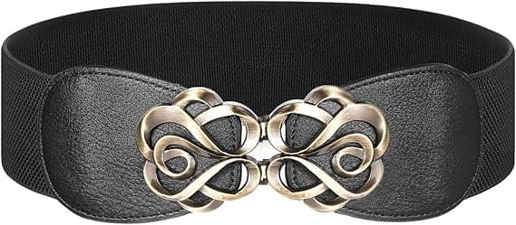 Dame elastisk vintagebelte for kjoler, bredt elastisk midjebelte, svart