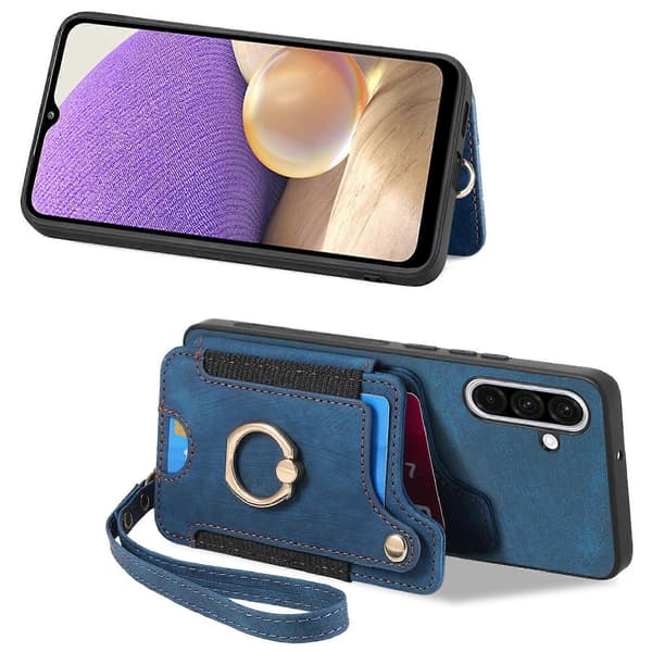 (Ny) Retro Skin-feel Ring Multi-card Plånboksfodral Blue For Samsung Galaxy A36