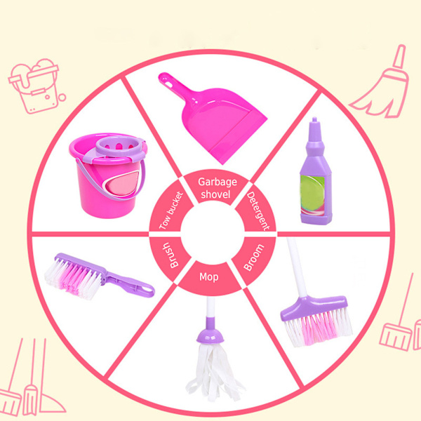 Funny Kids Mini Cleaning Set - Kvast, sopskyffel, Mopp Toy Kit