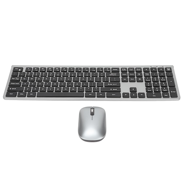 2,4 GHz Trådlöst tangentbord och mus 108-tangenter Fullt tangentbord och ergonomisk mus med hög känslighet för Windows för bärbar dator Metallgrå